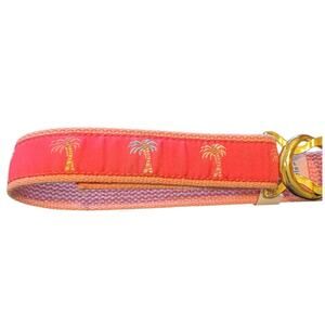 Vtg Douglas Paquette Pink Palm Tree Ribbon Canvas Belt Interlocking Buckle